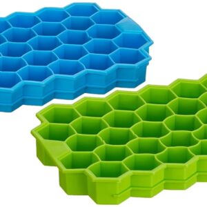 Clazkit Flexible Silicone Honeycomb 37 Cavity Ice Cube Tray for Freezer Moulds Small Cubes Whiskey Fridge Bar Soft Ice Cube Tray -Color May Vary-Pack of 2