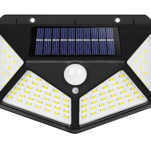 Solar Motion Sensor LED Bright White Light Outdoor for Home Wall Room Balcony Garage Backyard Garden with 100 LEDs (Pack of 1)