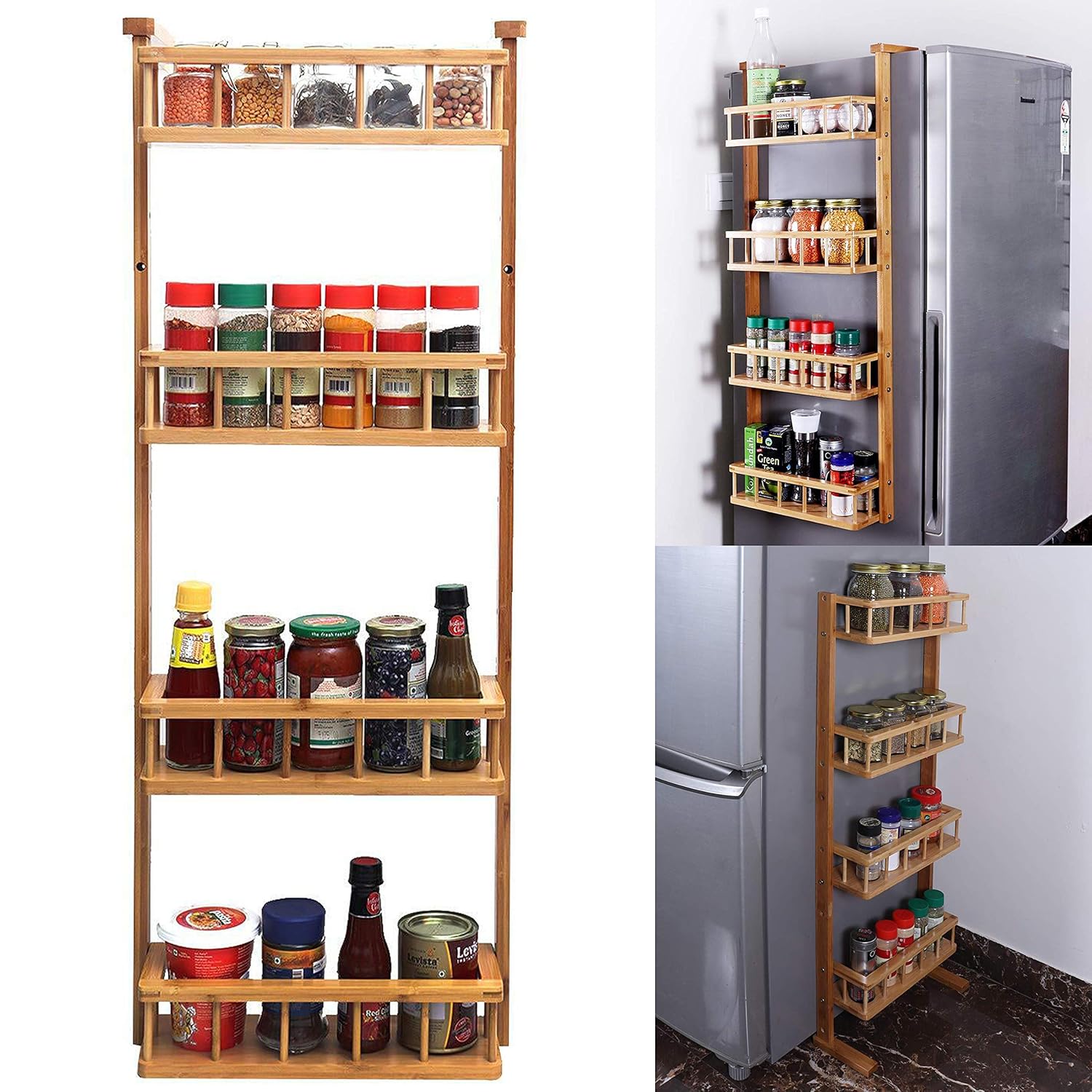 Livzing 4 Tier Wooden Rack For kitchen Storage Organizer, Fridge fridge storage rack