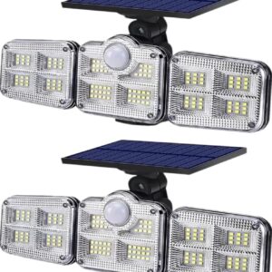 Solar Motion Sensor LED Bright White Light Outdoor for Home Wall Room Balcony Garage Backyard Garden with 122 LEDs and 3 Adjustable Heads and Remote Control (Pack of 1)
