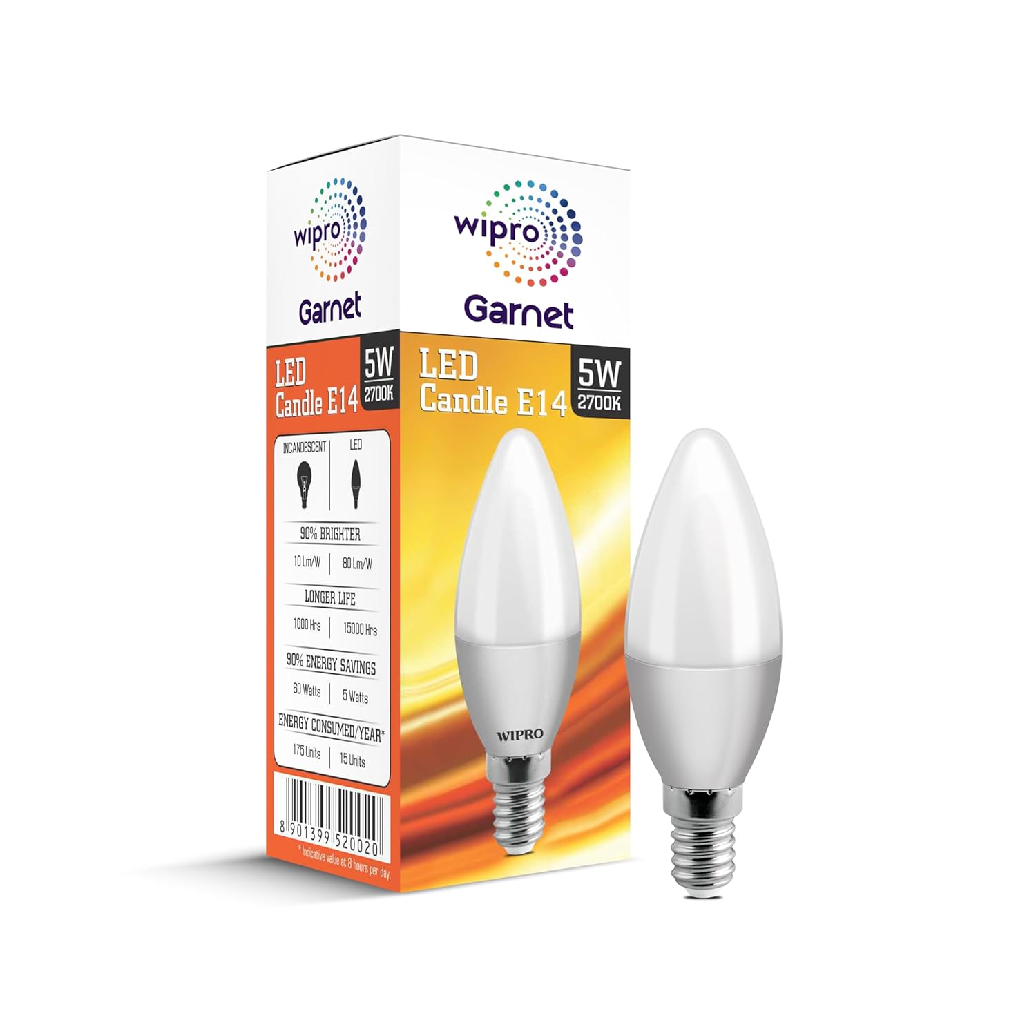 Wipro Garnet 4.5 W E14 Base Frosted Candle LED Bulb fridge light bulb