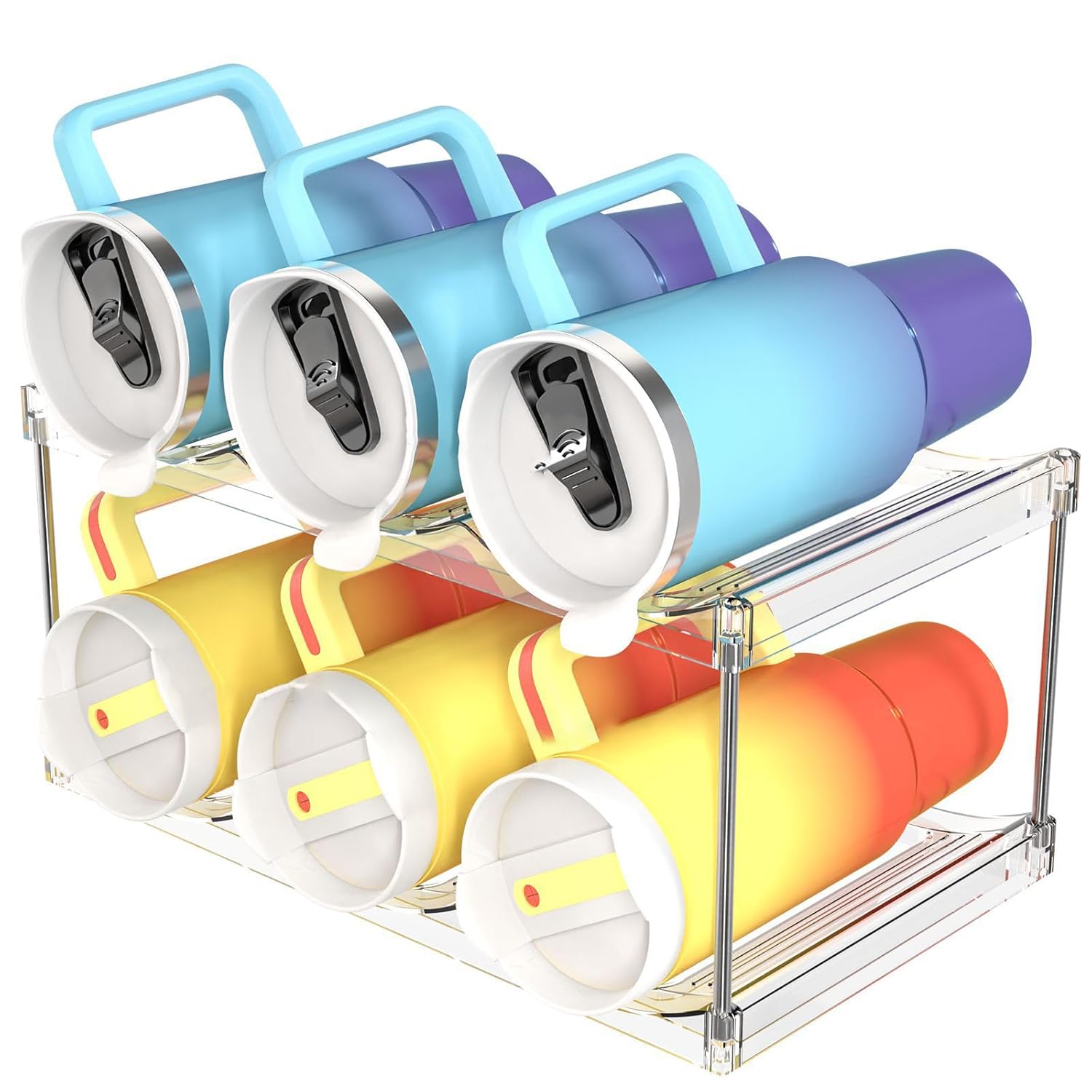 House of Quirk Plastic Tumbler Rack, 2-Layer Stackable Water Bottle Organizer with 6 Slots, Cupboard & Fridge Bottle Storage Rack for Kitchen Cabinet, BPA-Free Space-Saving Bottle Holder House of Quirk Plastic Tumbler Rack, 2-Layer Stackable Water Bottle Organizer with 6 Slots, Cupboard & Fridge Bottle Storage Rack for Kitchen Cabinet, BPA-Free Space-Saving Bottle Holder