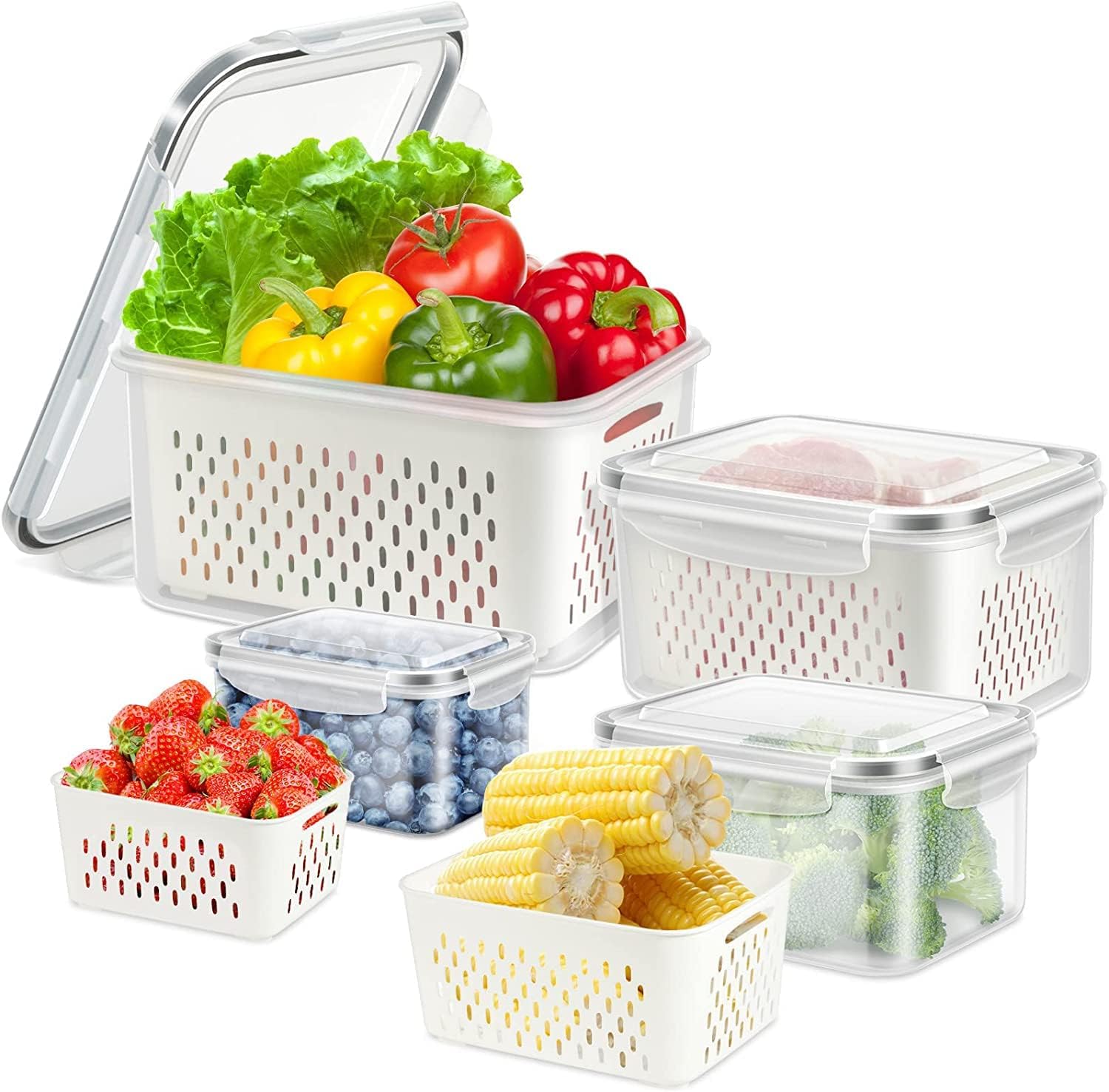 BRAVIK Plastic 4 Pcs Large Fruit Containers For Fridge-Leakproof Food Containers With Removable Colander-Dishwasher (Size – 750Ml_1600Ml_2850Ml_4150Ml, Transparent) BRAVIK Plastic 4 Pcs Large Fruit Containers For Fridge-Leakproof Food Containers With Removable Colander-Dishwasher (Size – 750Ml_1600Ml_2850Ml_4150Ml, Transparent)
