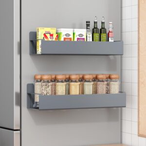 OrganizeMee Movable Kitchen Organizer Storage Spice Magnetic Rack, Decorate Your Fridge,Washing Machine & Microwave Oven with Magnetic Metal Fridge Side Rack 1 Year Warranty: Grey Set Of 2