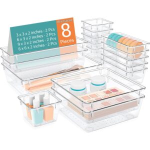 8Pcs Transparent Drawer Organizer,Clear Plastic Dividers Trays,Versatile Bathroom And Vanity Organiser,Storage Bins For Makeup Cosmetics,Jewellery,Kitchen,Bathroom,25X10X10 Cm
