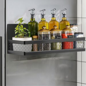 ABOUT SPACE Magnetic Spice Rack for Fridge Side Storage – Metal Shelves for Washing Machine, Microwave Oven, Fridge Magnet Spice Rack Organiser for Kitchen Laundry -Black- L 28.2 x B 8.5 x H 6.2 cm