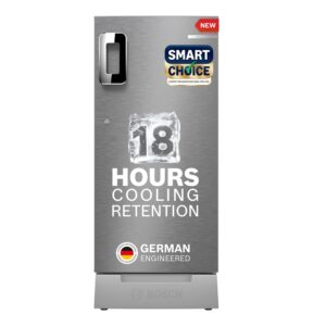 Bosch SmartChoice 207 L, 3 Star, Single Door Refrigerator with Industry’s largest base drawer & veg box*(CST20S23PI,Fine Steel) |18 Hr Cooling Retention, 2.5x Faster Cooling, smart inverter compressor