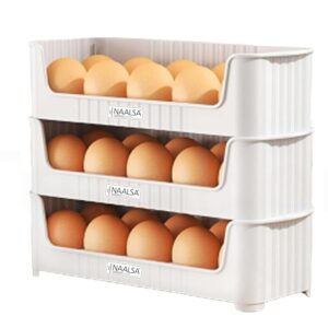 ELITE Egg Tray Set of 3 Stackable, 30 Egg Storage, 10 Slots Per Tray, Egg box Space-Saving Organizer for Fridge Side Door, Tabletop & Cabinet, BPA-Free, Durable, Detachable, Freezer Safe