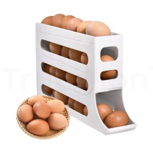 EggRoller 4 Tier Auto Rolling Egg Dispenser Tray for Fridge and Kitchen, Vertical Storage Organizer, BPA Free, Space-Saving Organizer for Fridge Side Door, Durable, Freezer Safe