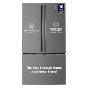 Electrolux 600L Frost Free Inverter French Door Refrigerator, TasteLockPlus Technology, FlexStor, Matte Dark Grey Stainless Steel, UltimateTaste 700, EQE6000A-B