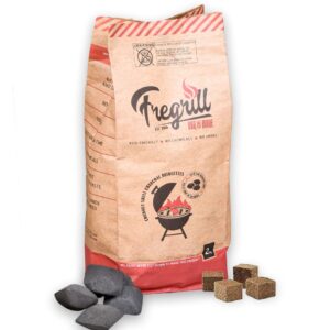 FREGRILL Premium Charcoal Briquettes (All-Natural & Long-Lasting) Barbecue and Grill – for Cooking and Grilling with Fire Starter Cubes for Ignition (2KG)