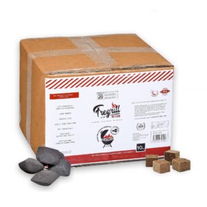 FREGRILL Premium Charcoal Briquettes for Barbecue and Grill – All-Natural BBQ Charcoal for Cooking and Grilling – Long-Lasting Barbeque Charcoal with Fire Starter Cubes for Ignition (Briquettes, 10KG)