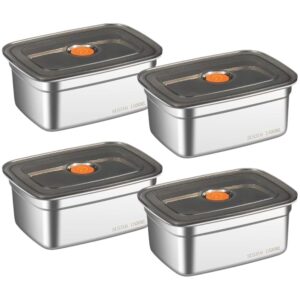 Food Storage Containers Leak Proof & Airtight Lids For Kitchen Sus 316 Stainless Steel Bowl Fridge Storage Containers 1500 Ml For Food Leftover Storage Microwave Safe (4 Pcs),Silver & Grey