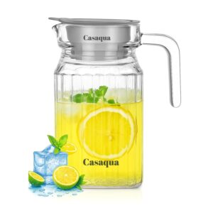 Glass Pitcher with Lid Fridge Pitcher with Handle Glass Water Carafes Practical Juice Containers Easy to Use Milk Jug for Lemonade, Iced Tea, Cocktails, Water (500ML, Pack of 1, Stripe)