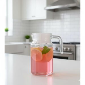 Glass Water Jug Pitcher with Plastic Lid 500 Ml, Set of 1 Square Ribbed Design Beverage Carafe for Water, Iced Tea, Lemonade, Juice, Milk, Heat-Resistant Glass Water Jug for Fridge