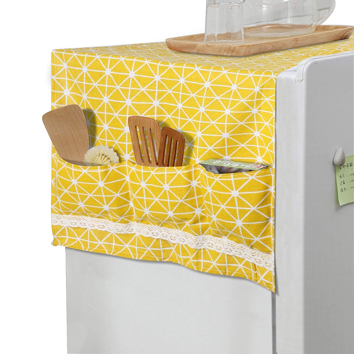 HOKIPO Fridge Cover Top with Pockets, 130 x 55 cm, Yellow HOKIPO Fridge Cover Top with Pockets, 130 x 55 cm, Yellow