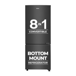Haier 237L 3 Star Frost Free Bottom Mount Double Door Refrigerator|8 In 1 Convertible Modes|Jhukna Mat-Bottom Freezer|Twin Inverter|200% Faster Ice Making in 49 Minutes (HEB-243GB-P, GE Black)