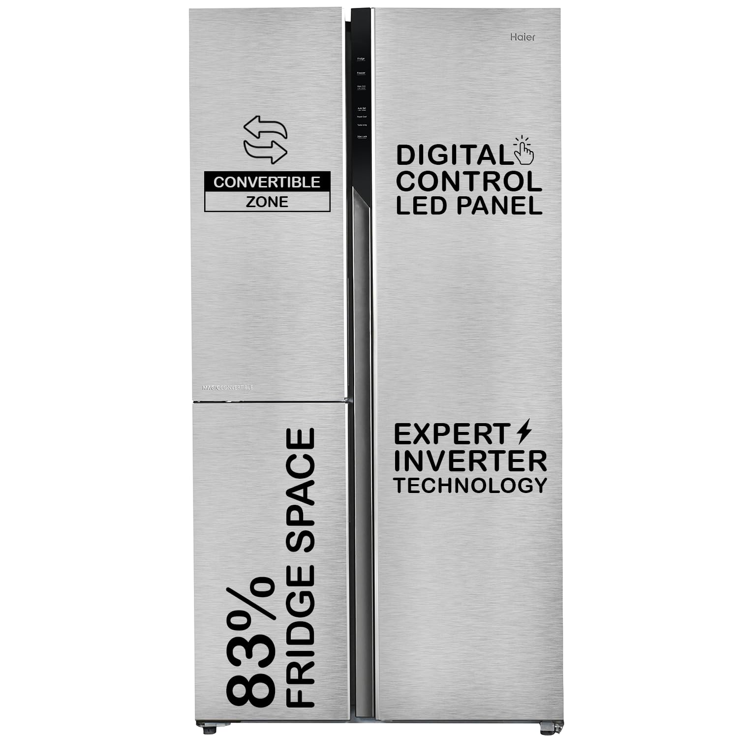 Haier 598 L, 3 Star, 83% Convertible Fridge Space, Expert Inverter, Frost Free, Side by Side Refrigerator, (HRT-683IS, Inox Steel) Haier 598 L, 3 Star, 83% Convertible Fridge Space, Expert Inverter, Frost Free, Side by Side Refrigerator, (HRT-683IS, Inox Steel)
