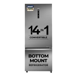 Haier SmartChoice 445 L 2 Star Frost Free Bottom Mount Double Door Refrigerator | Convertible 14-in-1 | Jhukna Mat-Bottom Freezer | Digital Display Panel | Triple Inverter (HEB-452TS-P, Inox Steel)