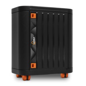 Homly Inverter & Battery Trolley with Front Door | Heavy Duty Inverter Stand with Cover Box & 6-Wheel Mobility | Support Single Flat Plate/Short Tubular/Tall Tubular Battery – Black Orange