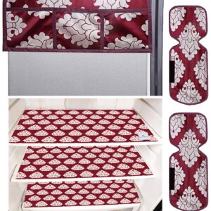 Kuber Industries Flower Design 3 Pieces PVC Fridge Mats,2 Piece Handle Cover and 1 Piece Fridge Top Cover (Maroon, Ctktc34068, Standard, Polyvinyl Chloride)