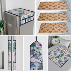 Kuber Industries Food Mat | Fridge Combo Set | Fridge Mat | Fridge Top Cover | Reversible Bed Server Mat | Sunflower 7 Pcs Fridge Top Combo | Hanging Organizer | Brown