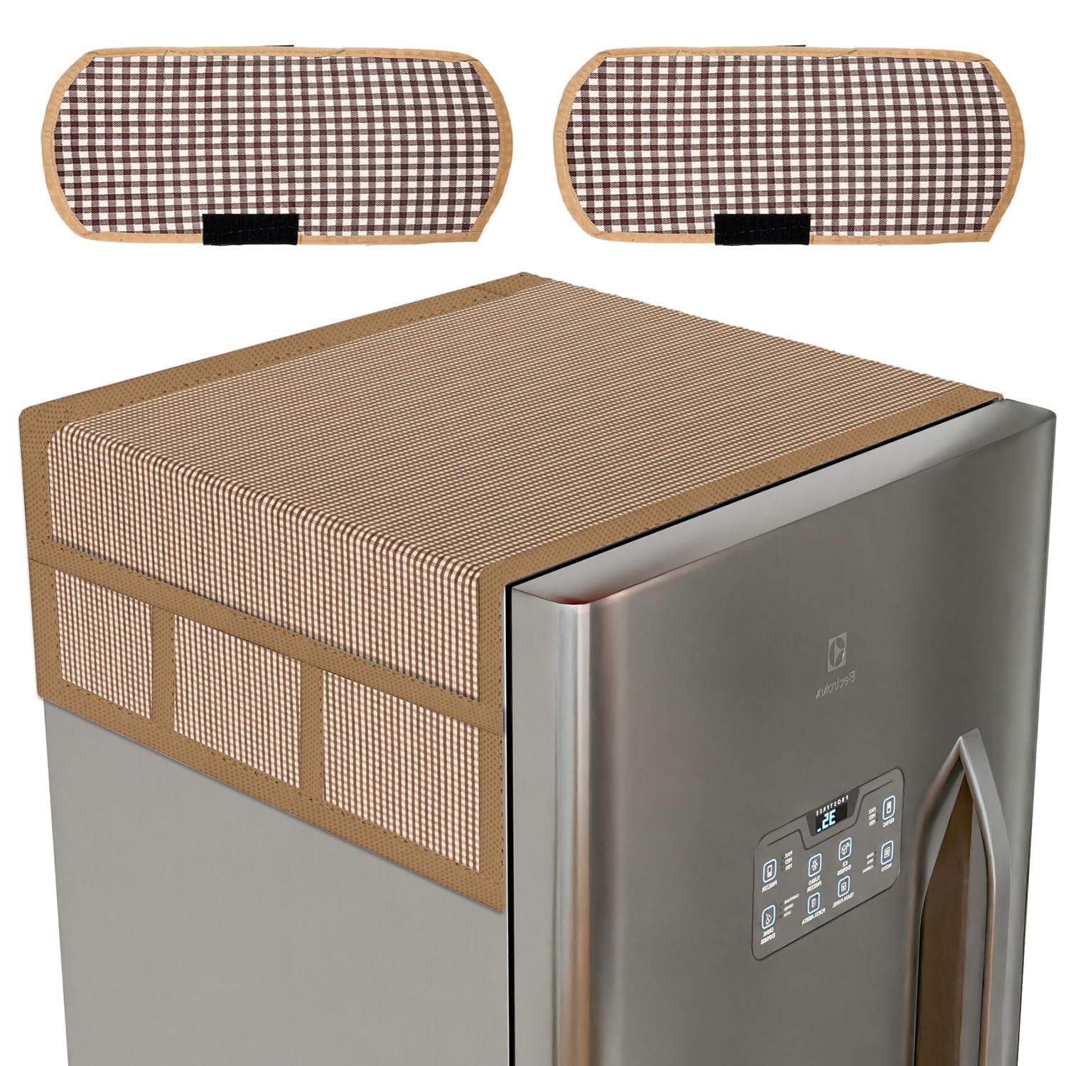 Kuber Industries Fridge Top Cover & Handle Cover Set | Non-Woven Refrigerator Cover & Handle Cover Combo Set | Barik Check Fridge & Handle Cover | Brown Kuber Industries Fridge Top Cover & Handle Cover Set | Non-Woven Refrigerator Cover & Handle Cover Combo Set | Barik Check Fridge & Handle Cover | Brown