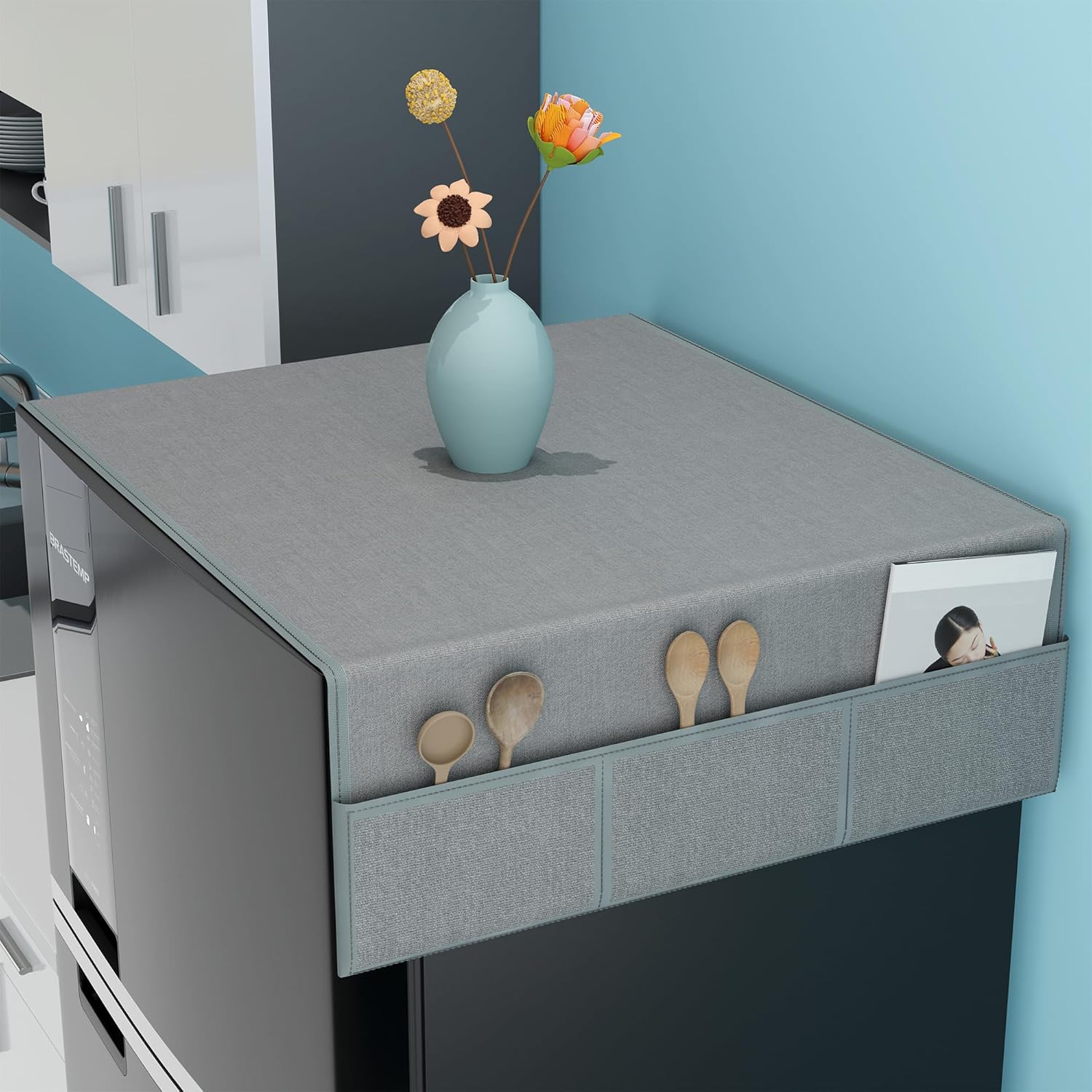 Kuber Industries Jute Fridge Cover Top Single Door with 6 Utility Side Pockets for Kitchen Accessories | Decorative Refrigerator Top Covers | Canvas – Grey Kuber Industries Jute Fridge Cover Top Single Door with 6 Utility Side Pockets for Kitchen Accessories | Decorative Refrigerator Top Covers | Canvas – Grey