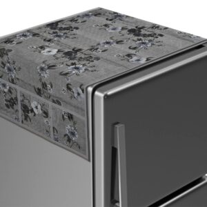 Kuber Industries Metallic Flower Print PVC Fridge Top Cover with 6 Utility Side Pockets (Grey)
