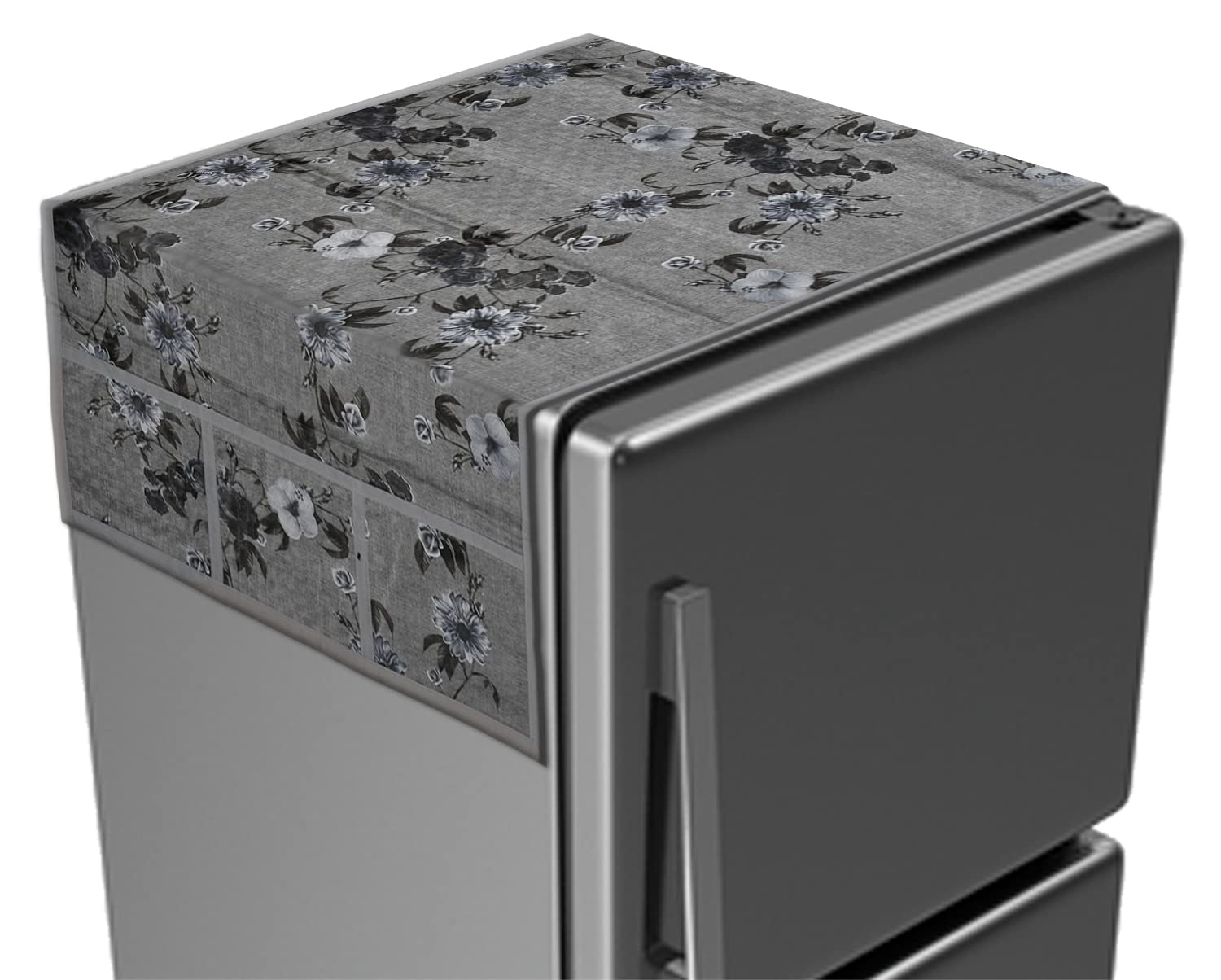 Kuber Industries Metallic Flower Print PVC Fridge Top Cover with 6 Utility Side Pockets (Grey) Kuber Industries Metallic Flower Print PVC Fridge Top Cover with 6 Utility Side Pockets (Grey)