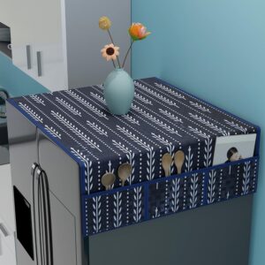 Kuber Industries Polyvinyl Chloride XL Waterproof & Dustproof Refrigerator Cover with 6 Storage Pockets | Easy to Clean Double Door Fridge Cover & Organizer for Home | Lining Leaf – Navy Blue