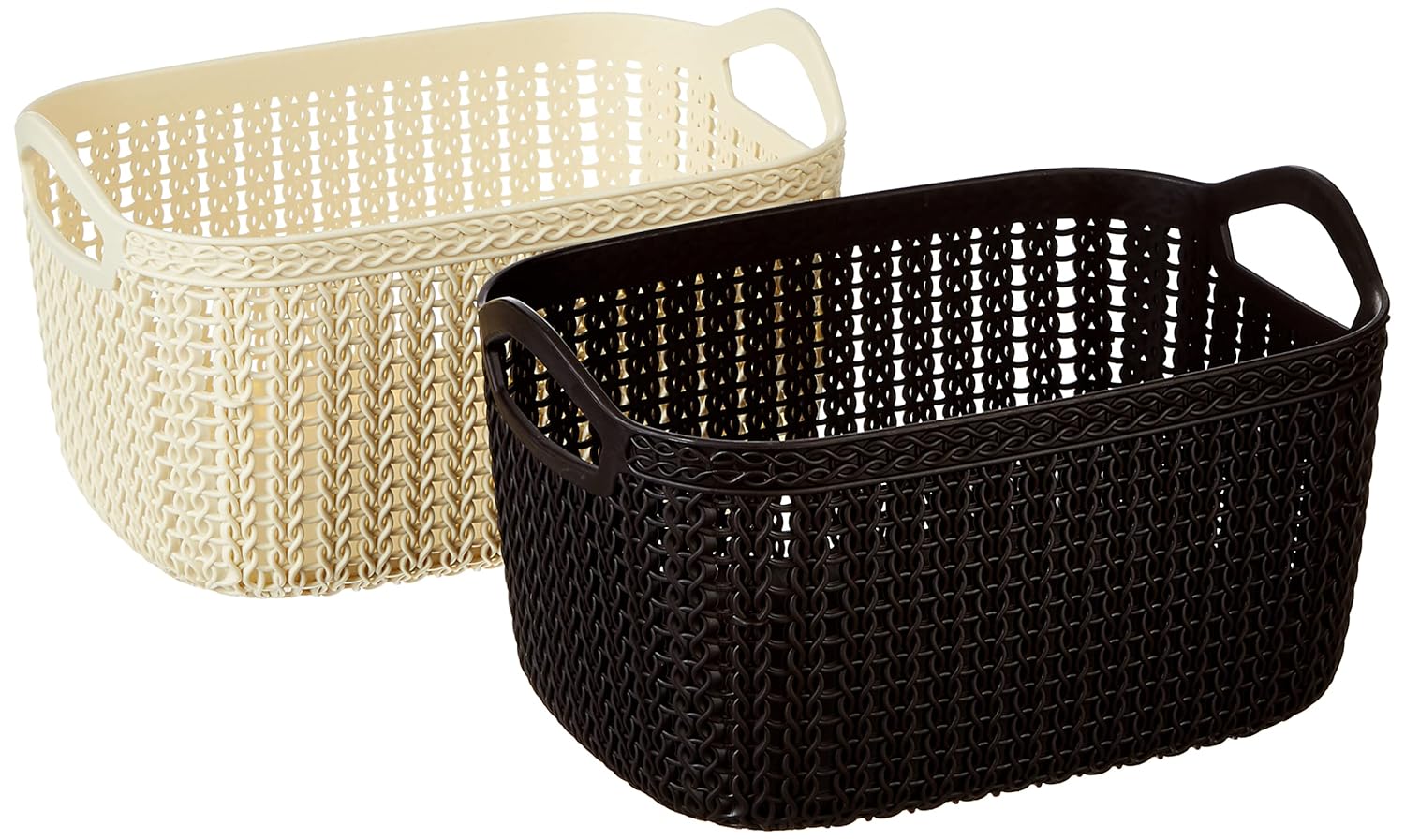 Kuber Industries Unbreakable Multipurpose Storage Basket With Handles|Medium Size & Flexible Plastic |Fruit/Vegetable/Bathroom/Home Basket, Pack of 2(Brown & Cream) -CTKTC39079,Rectangular Kuber Industries Unbreakable Multipurpose Storage Basket With Handles|Medium Size & Flexible Plastic |Fruit/Vegetable/Bathroom/Home Basket, Pack of 2(Brown & Cream) -CTKTC39079,Rectangular