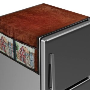 Kuber Industries Solid Print Fridge Cover With Side Pockets|Fridge Top Cover|Refrigerator Cover|Washable Cotton Material|6 Utility Pockets (Red & Blue) 94X54X1 Cm