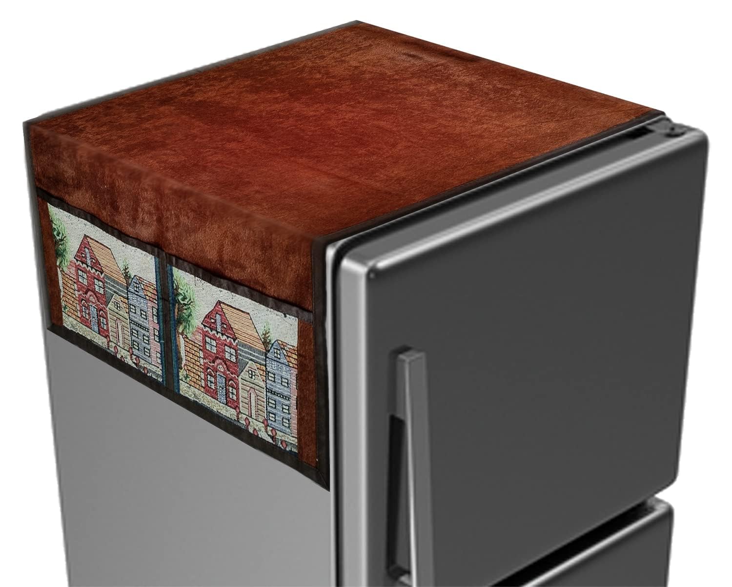 Kuber Industries Solid Print Fridge Cover With Side Pockets|Fridge Top Cover|Refrigerator Cover|Washable Cotton Material|6 Utility Pockets (Red & Blue) 94X54X1 Cm Kuber Industries Solid Print Fridge Cover With Side Pockets|Fridge Top Cover|Refrigerator Cover|Washable Cotton Material|6 Utility Pockets (Red & Blue) 94X54X1 Cm