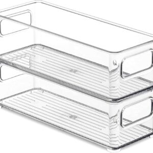 LISHONN Stackable Acrylic Fridge Organizer Sturdy Pantry And Refrigerator Storage Containers Bins With Handles | Medium | Pack of 02 | For Bathroom, Kitchen Cabinet, Pantry, Home Organization