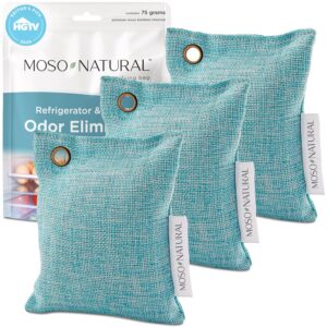 MOSO NATURAL Fridge Deodorizer Air Purifying Bag, Keeps Your Refrigerator and Freezer ; Fresh, Dry and Odor Free For Up To Two Years. 75gm 3-Pack, Long Lasting Charcoal Bags | Lasts up to 2 years!