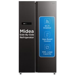 Midea 592 L Side By Side, Frost Free Refrigerator|Wi-Fi |Double |Voice Assistant |App Control |Inverter compressor (MDRS791MIF28IND Jazz Black)