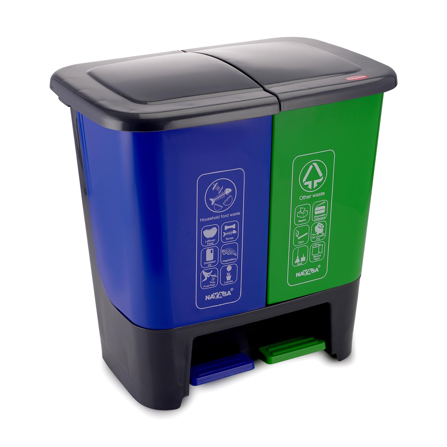 Nayasa 2 in 1 Pedal Dustbin Bold – 25 L (12.5 L Each) | Twin Compartment Wet & Dry Waste Bin | Durable Plastic Pedal Bin for Home, Kitchen & Bathroom | Blue & Green Nayasa 2 in 1 Pedal Dustbin Bold – 25 L (12.5 L Each) | Twin Compartment Wet & Dry Waste Bin | Durable Plastic Pedal Bin for Home, Kitchen & Bathroom | Blue & Green