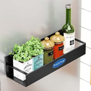 Primeway Iron Magnetic Rack for Refrigerator Door Mount|Moveable Spice Fridge Organizer for Jars & Bottles|Space Savers Foating Shelf for Kitchen|27×8.6×7.6 cm|Black,Wall Mount,Floating Shelves