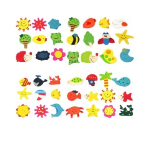 R H lifestyle Colourful Wooden Fridge Magnets Refrigerator Stylish, Decorative Items for Kitchen Fridge Magnets Set Cute (Multicolor Cartoon Magnet Pack of 40)