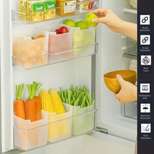 ReeQ 6 fridge storage boxes multipurpose containers for storage Space-saving Refrigerator Side Door Organizer for fridge kitchen Fruits, Vegetables Storage Containers- transparent