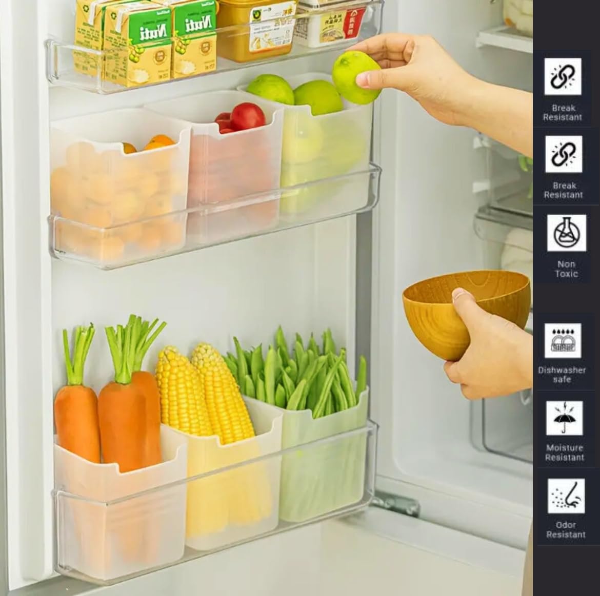 ReeQ 6 fridge storage boxes multipurpose containers for storage Space-saving Refrigerator Side Door Organizer for fridge kitchen Fruits, Vegetables Storage Containers- transparent ReeQ 6 fridge storage boxes multipurpose containers for storage Space-saving Refrigerator Side Door Organizer for fridge kitchen Fruits, Vegetables Storage Containers- transparent