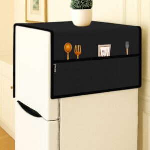 Refrigerator Single Door Waterproof, Dustproof, Protective Cover for Fridges with Extra Storage Space Nylon Top Cover with 6 Storage Pockets (130 x 54 cm) (Black)