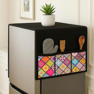 Refrigerator Single Door Waterproof, Dustproof, Refrigerator Top Cover, Protective Cover for Fridges with Extra Storage Space Nylon Top cover with 6 Storage Pockets ( Multi, 130 x 54 cm )
