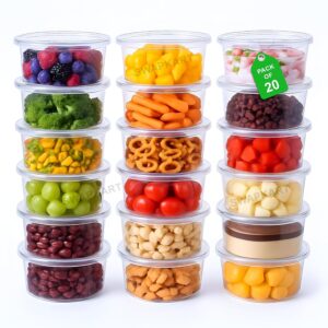 SWAPKART (Pack of 20 Fridge Storage Boxes Freezer & Refrigerator Organizer Containers Kitchen Accessories Items for Home Food Storage,Meal,Takeaway & Delivery,Picnic and Outdoor (500 ml,Transparent)