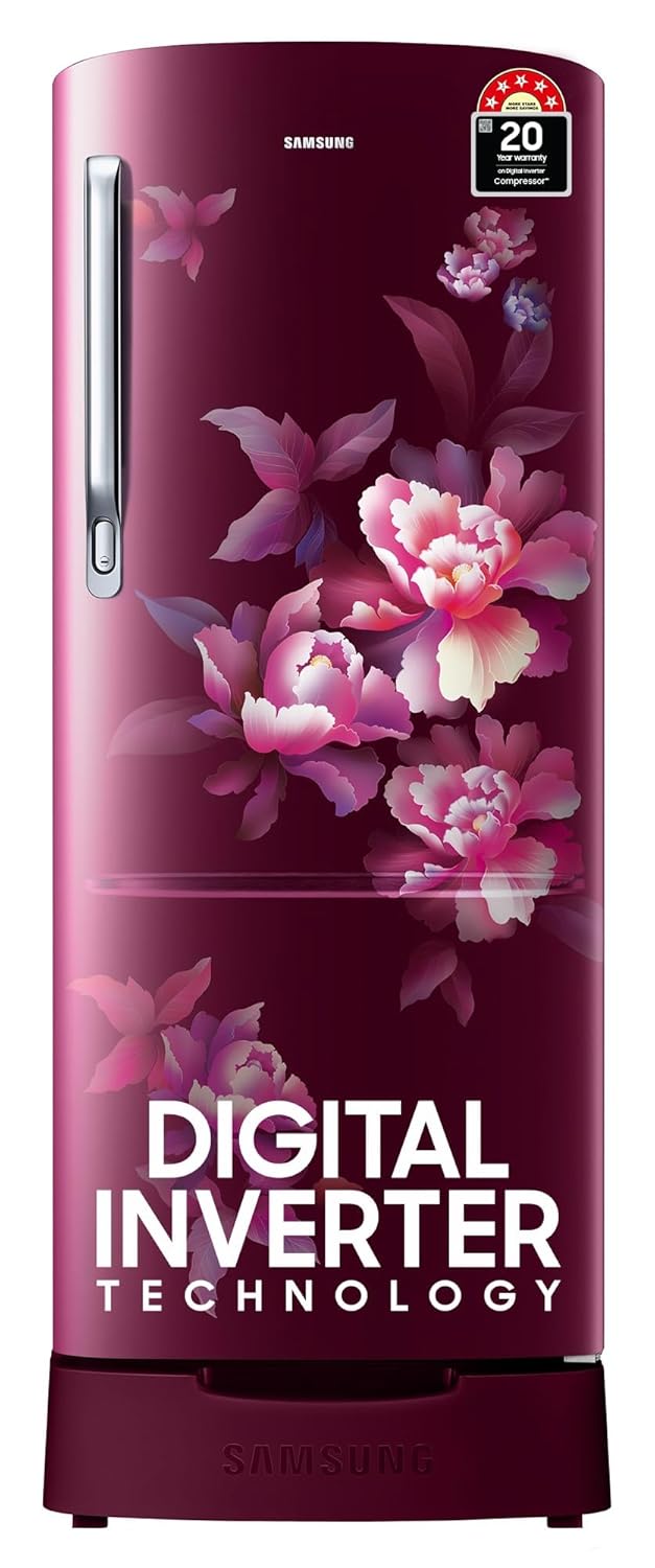 Samsung 183 L, 5 Star, Digital Inverter, Direct-Cool Single Door Refrigerator (RR20D2825HN/NL, Himalaya Poppy Red, Base Stand Drawer) Samsung 183 L, 5 Star, Digital Inverter, Direct-Cool Single Door Refrigerator (RR20D2825HN/NL, Himalaya Poppy Red, Base Stand Drawer)