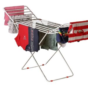 Stainless Steel Foldable Clothes Stand for Drying Double Rack Cloth Stands for Drying/Cloth Drying standSteel (Cross) (Square Pipes)