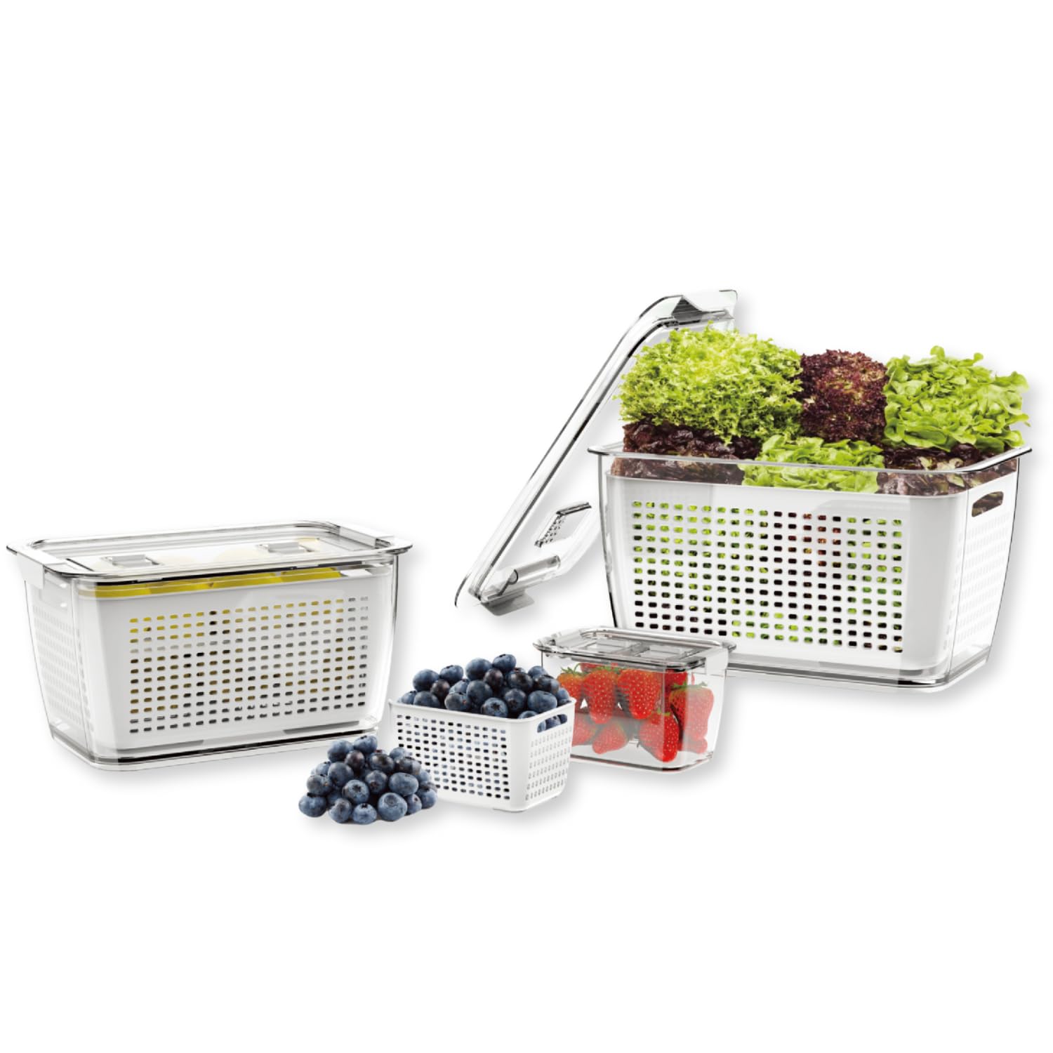 Steelo SoFresh Plastic Fridge Food Storage Containers Set – Air Tight, Drain Baskets – Refrigerator Organizers – Fruits & Vegetable Containers With Lid – Clear – Pack Of 3, 480 ML, 1700 ML, 4500 ML Steelo SoFresh Plastic Fridge Food Storage Containers Set – Air Tight, Drain Baskets – Refrigerator Organizers – Fruits & Vegetable Containers With Lid – Clear – Pack Of 3, 480 ML, 1700 ML, 4500 ML