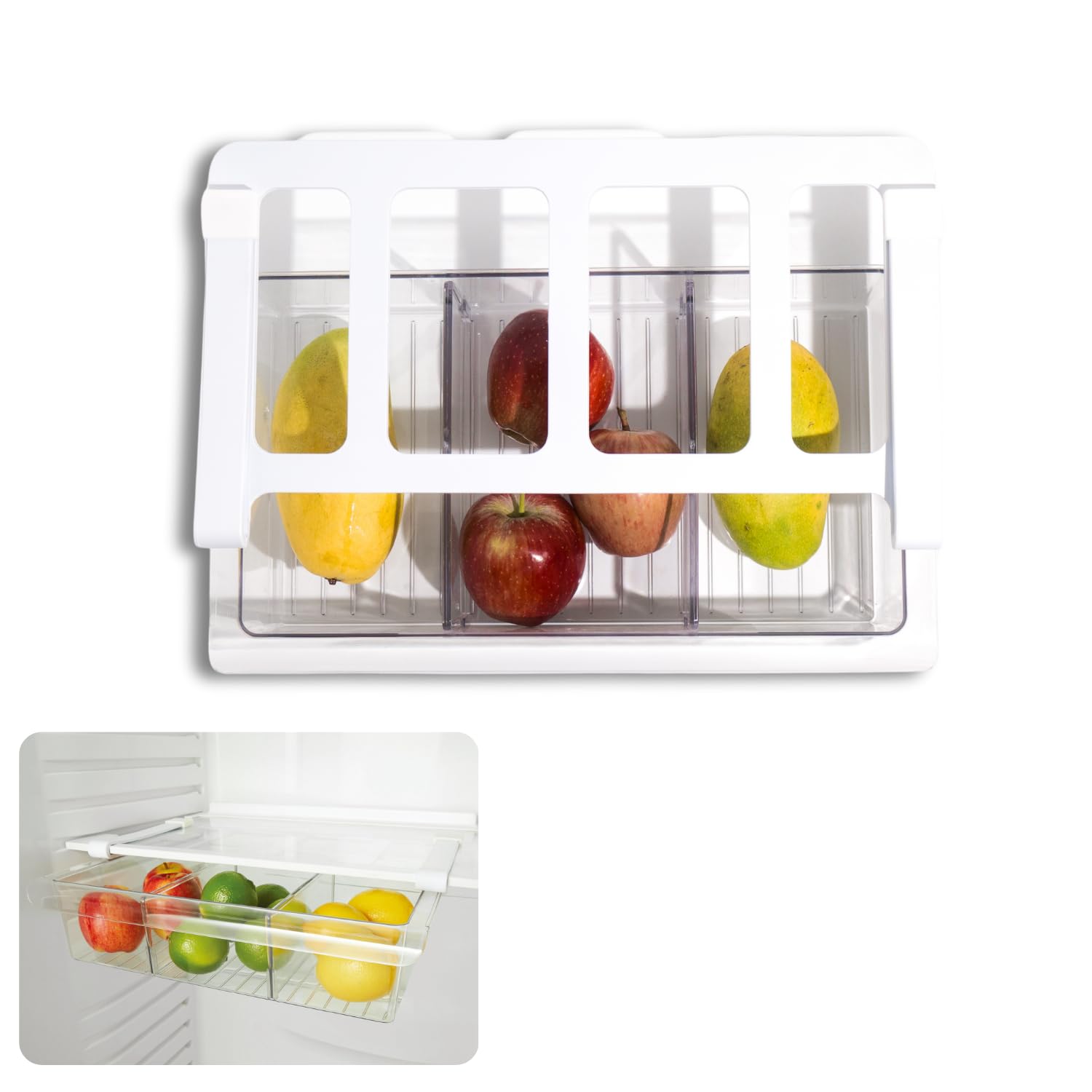 Steelo SoFresh Plastic Fridge Storage Drawer – Sliding Organizer Tray Box – Under Shelf Fridge Storage Basket – Pull Out Refrigerator Drawer for Fruits & Vegetables – Clear, With 3 Partition Steelo SoFresh Plastic Fridge Storage Drawer – Sliding Organizer Tray Box – Under Shelf Fridge Storage Basket – Pull Out Refrigerator Drawer for Fruits & Vegetables – Clear, With 3 Partition