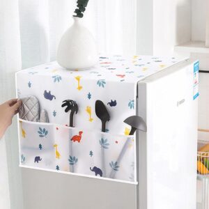 Wolpin Fridge Top Cover with 6 Utility Pockets (130 x 54 CM) | Waterproof Single Door Fridge Cover | Cartoon Printed Protective Cover for Kitchen Organization & Storage